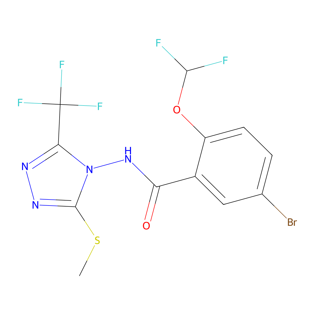 5-bromo-2-(difluoromethoxy)-N-[3-methylsulfanyl-5-(trifluoromethyl)-1,2,4-triazol-4-yl]benzamide molecular structure, CAS 828283-43-8