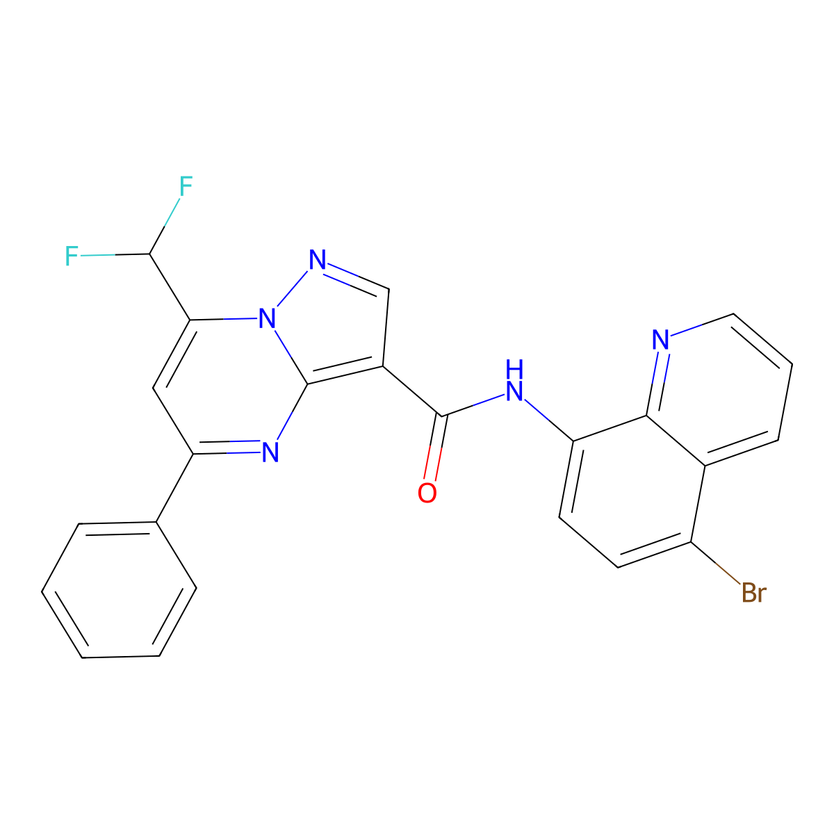 N-(5-bromoquinolin-8-yl)-7-(difluoromethyl)-5-phenylpyrazolo[1,5-a]pyrimidine-3-carboxamide molecular structure, CAS 828283-52-9