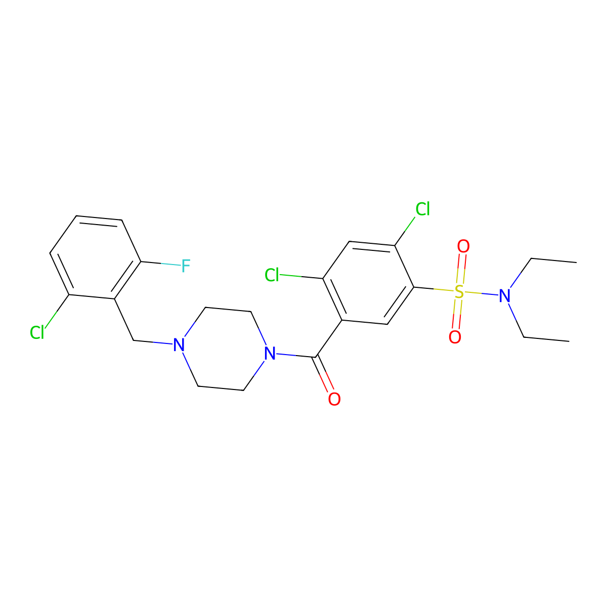 2,4-dichloro-5-{[4-(2-chloro-6-fluorobenzyl)piperazin-1-yl]carbonyl}-N,N-diethylbenzenesulfonamide molecular structure, CAS 828284-49-7