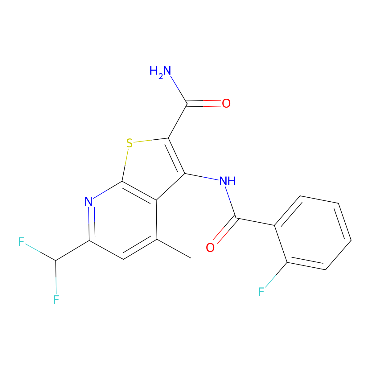 6-(Difluoromethyl)-3-[(2-fluorobenzoyl)amino]-4-methylthieno[2,3-b]pyridine-2-carboxamide molecular structure, CAS 828284-95-3
