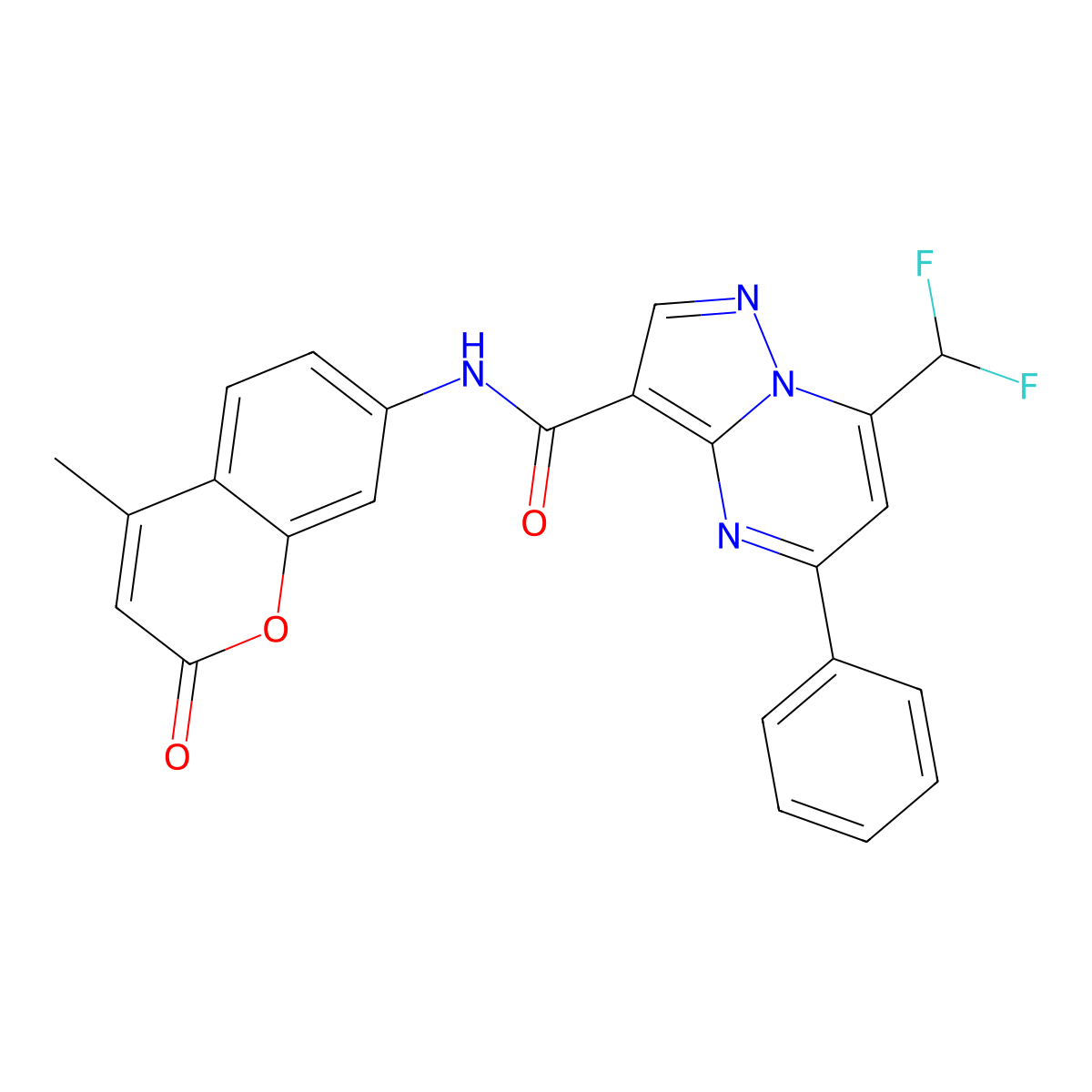 7-(difluoromethyl)-N-(4-methyl-2-oxochromen-7-yl)-5-phenylpyrazolo[1,5-a]pyrimidine-3-carboxamide molecular structure, CAS 828285-77-4