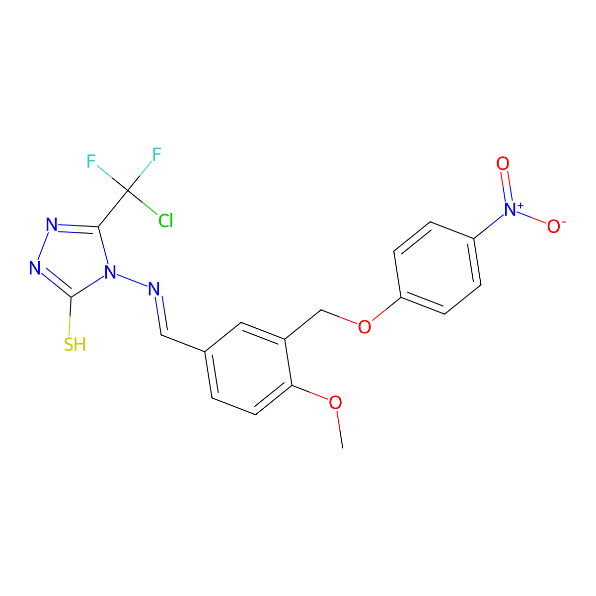 5-(Chlorodifluoromethyl)-2,4-dihydro-4-[[[4-methoxy-3-[(4-nitrophenoxy)methyl]phenyl]methylene]amino]-3H-1,2,4-triazole-3-thione molecular structure, CAS 828286-01-7