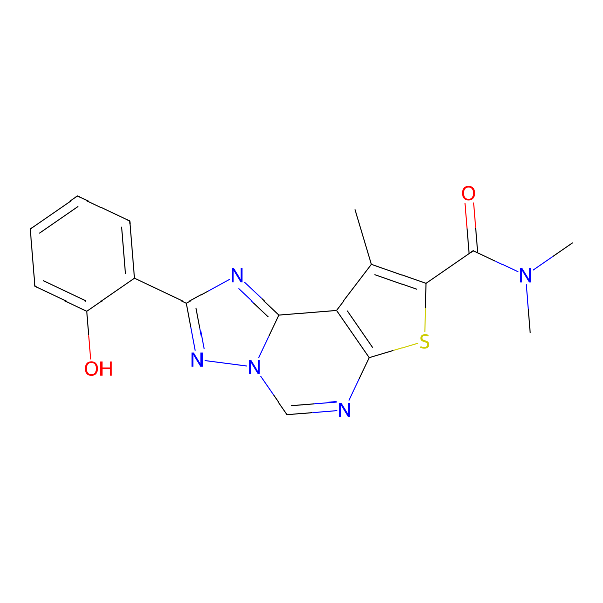 2-(2-hydroxyphenyl)-N,N,9-trimethylthieno[3,2-e][1,2,4]triazolo[1,5-c]pyrimidine-8-carboxamide molecular structure, CAS 828286-27-7