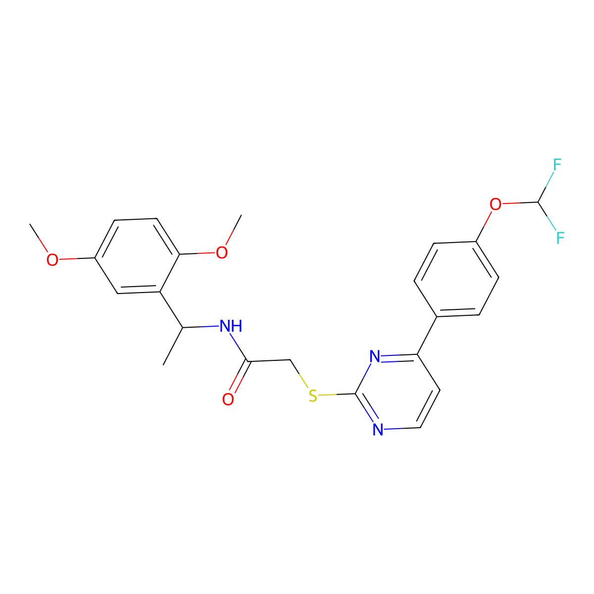 2-[4-[4-(difluoromethoxy)phenyl]pyrimidin-2-yl]sulfanyl-N-[1-(2,5-dimethoxyphenyl)ethyl]acetamide molecular structure, CAS 828286-82-4