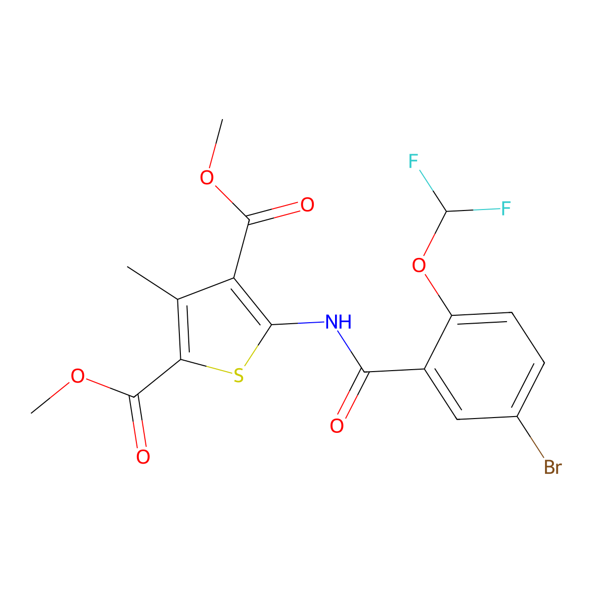 Dimethyl 5-({[5-bromo-2-(difluoromethoxy)phenyl]carbonyl}amino)-3-methylthiophene-2,4-dicarboxylate molecular structure, CAS 828287-12-3