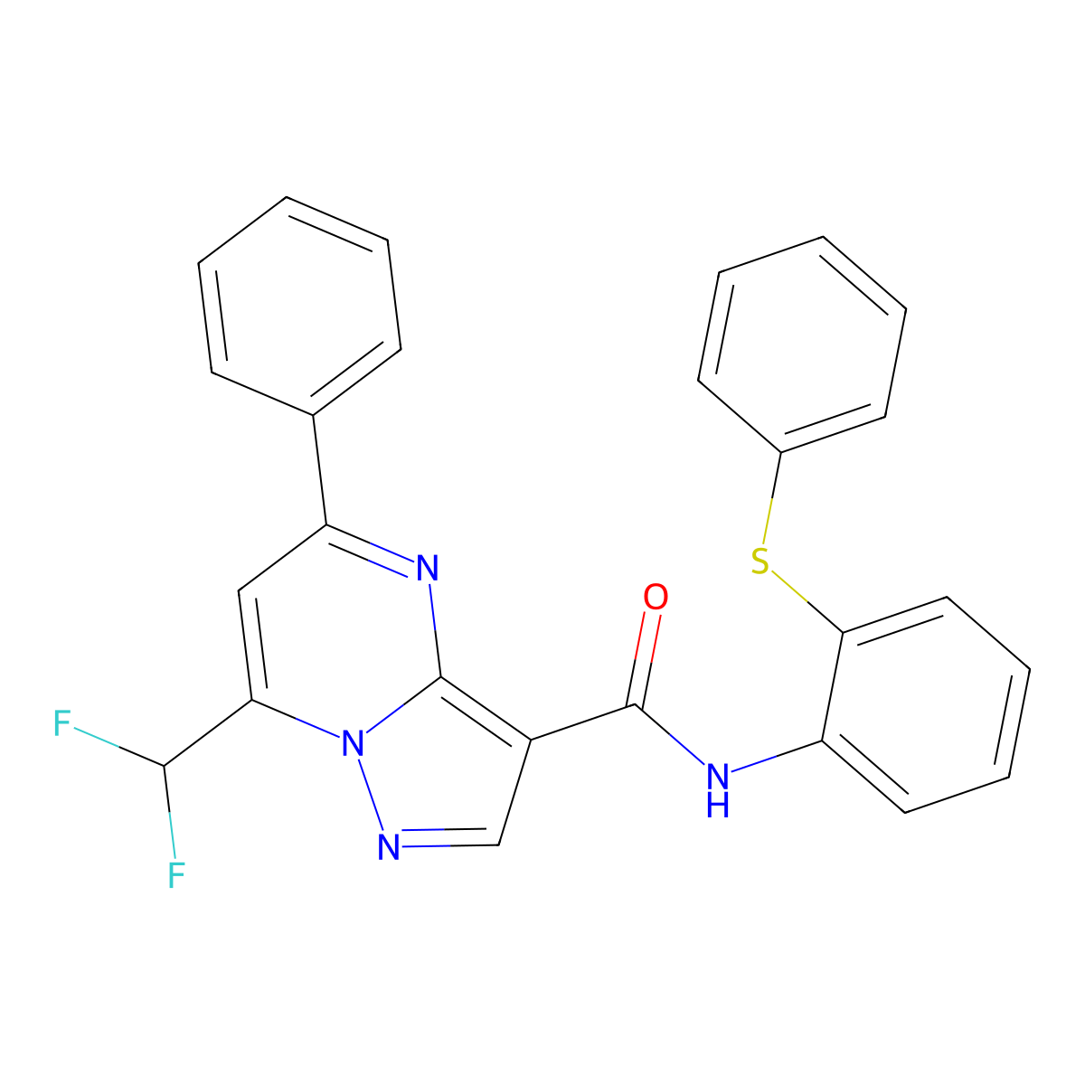 7-(difluoromethyl)-5-phenyl-N-(2-phenylsulfanylphenyl)pyrazolo[1,5-a]pyrimidine-3-carboxamide molecular structure, CAS 828287-14-5