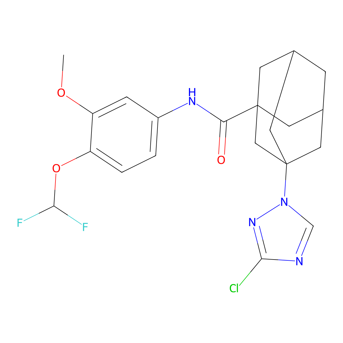 3-(3-chloro-1,2,4-triazol-1-yl)-N-[4-(difluoromethoxy)-3-methoxyphenyl]adamantane-1-carboxamide molecular structure, CAS 828287-25-8