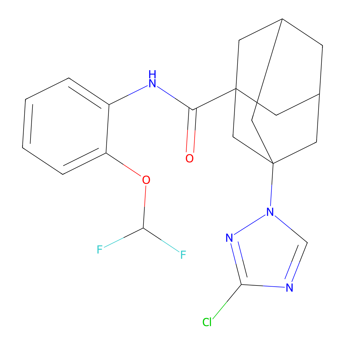 3-(3-chloro-1,2,4-triazol-1-yl)-N-[2-(difluoromethoxy)phenyl]adamantane-1-carboxamide molecular structure, CAS 828287-51-0