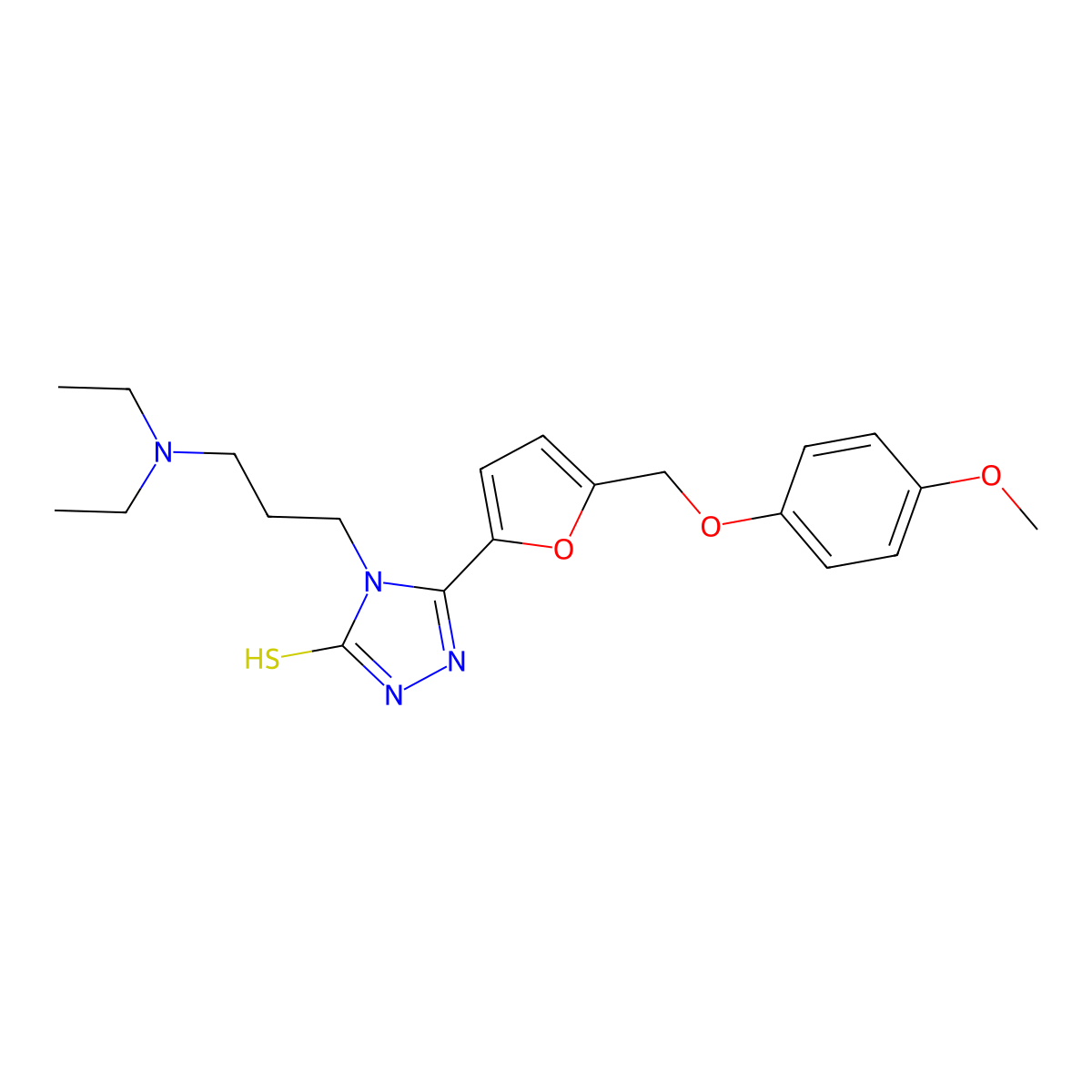 4-(3-(diethylamino)propyl)-5-(5-((4-methoxyphenoxy)methyl)furan-2-yl)-4H-1,2,4-triazole-3-thiol molecular structure, CAS 828287-61-2