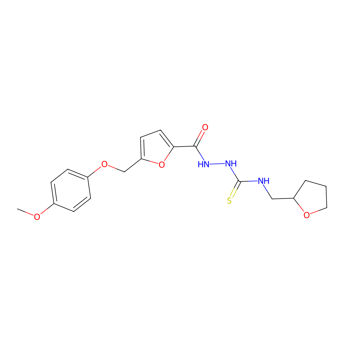 1-[[5-[(4-Methoxyphenoxy)methyl]furan-2-carbonyl]amino]-3-(oxolan-2-ylmethyl)thiourea molecular structure, CAS 828287-75-8
