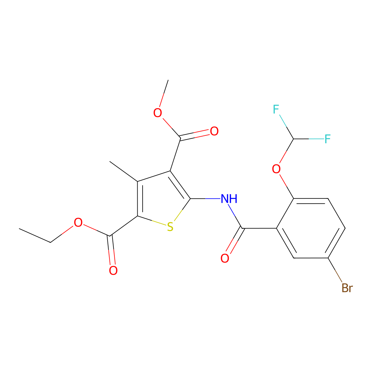 2-Ethyl 4-methyl 5-({[5-bromo-2-(difluoromethoxy)phenyl]carbonyl}amino)-3-methylthiophene-2,4-dicarboxylate molecular structure, CAS 828288-07-9