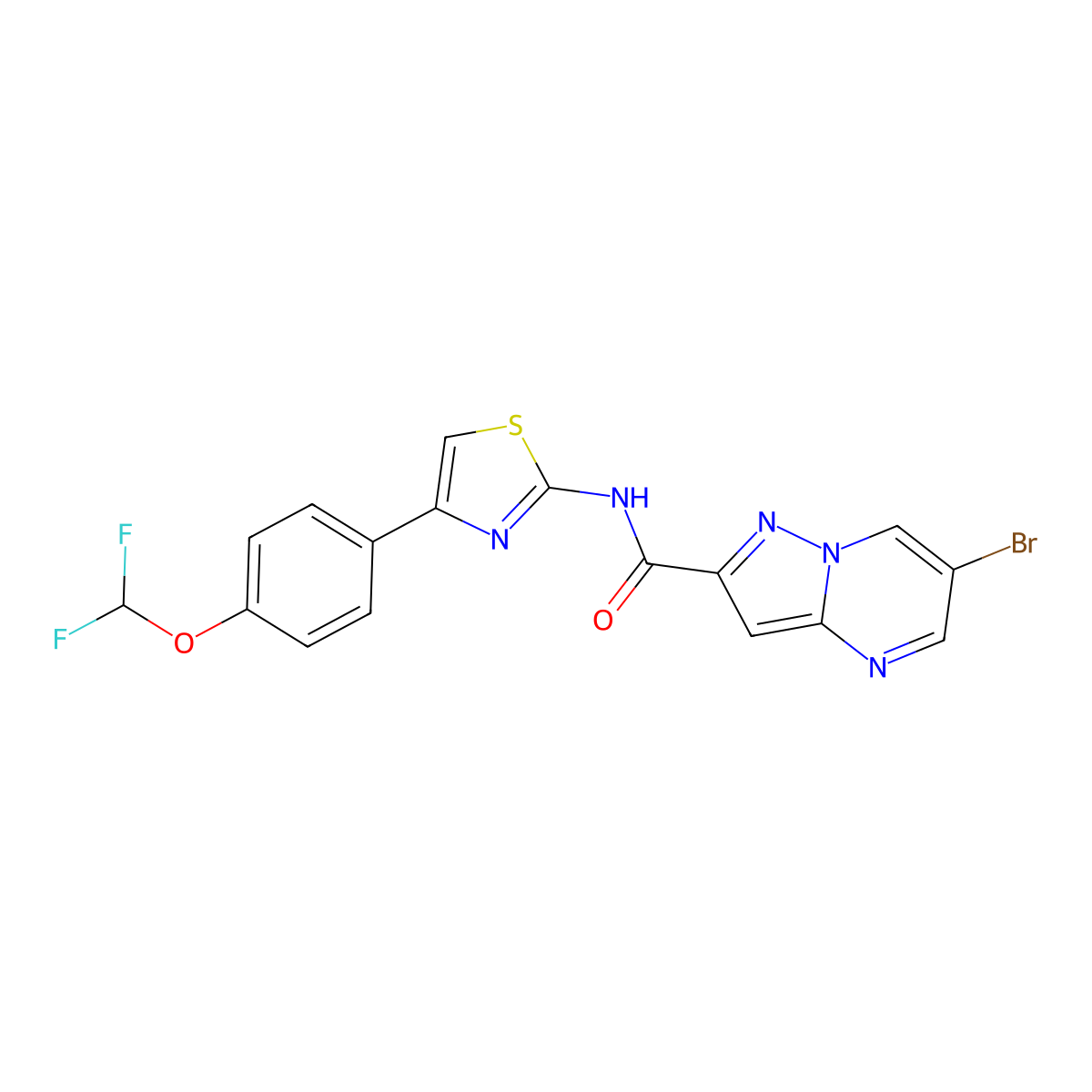 6-bromo-N-[4-[4-(difluoromethoxy)phenyl]-1,3-thiazol-2-yl]pyrazolo[1,5-a]pyrimidine-2-carboxamide molecular structure, CAS 828288-39-7