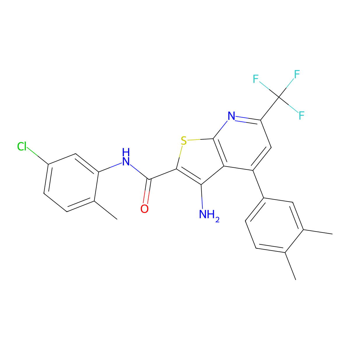 3-amino-N-(5-chloro-2-methylphenyl)-4-(3,4-dimethylphenyl)-6-(trifluoromethyl)thieno[2,3-b]pyridine-2-carboxamide molecular structure, CAS 828290-50-2