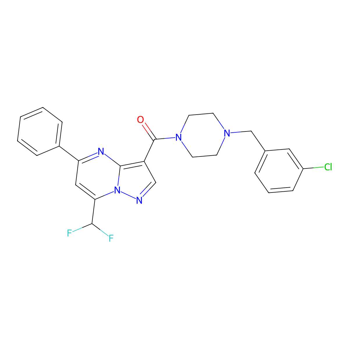 [4-[(3-Chlorophenyl)methyl]piperazin-1-yl]-[7-(difluoromethyl)-5-phenylpyrazolo[1,5-a]pyrimidin-3-yl]methanone molecular structure, CAS 828290-51-3