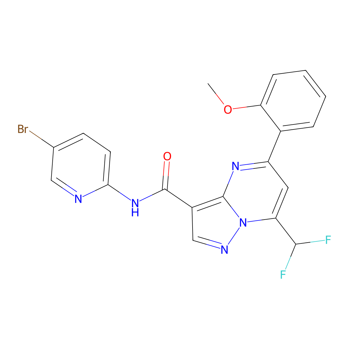 N-(5-bromopyridin-2-yl)-7-(difluoromethyl)-5-(2-methoxyphenyl)pyrazolo[1,5-a]pyrimidine-3-carboxamide molecular structure, CAS 828290-61-5