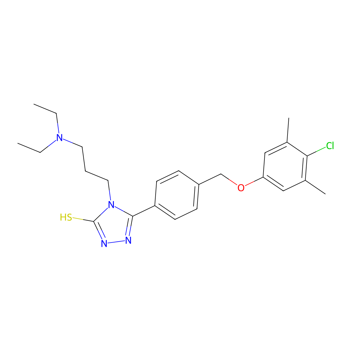 3-[4-[(4-chloro-3,5-dimethylphenoxy)methyl]phenyl]-4-[3-(diethylamino)propyl]-1H-1,2,4-triazole-5-thione molecular structure, CAS 828290-93-3