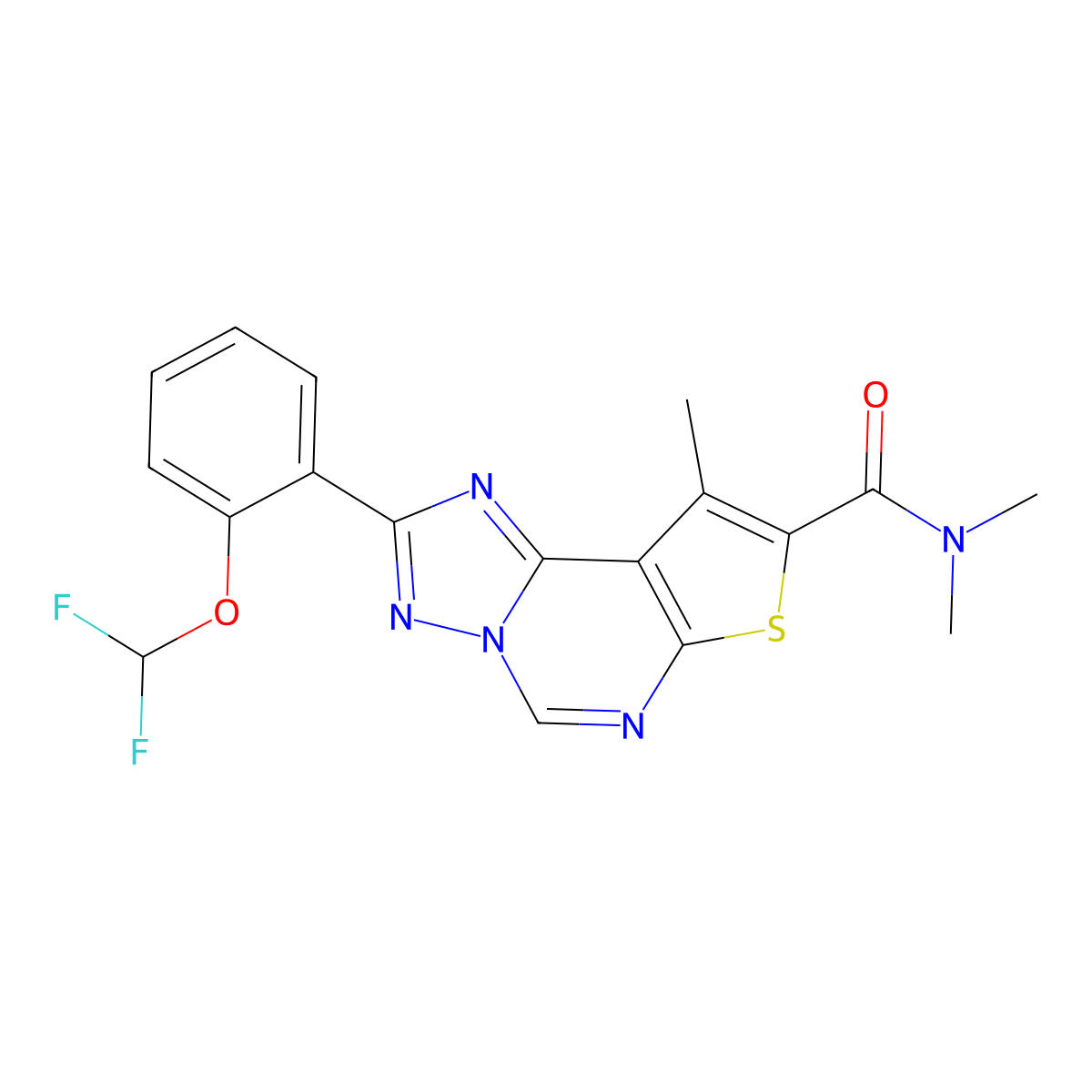 2-[2-(difluoromethoxy)phenyl]-N,N,9-trimethylthieno[3,2-e][1,2,4]triazolo[1,5-c]pyrimidine-8-carboxamide molecular structure, CAS 828290-94-4