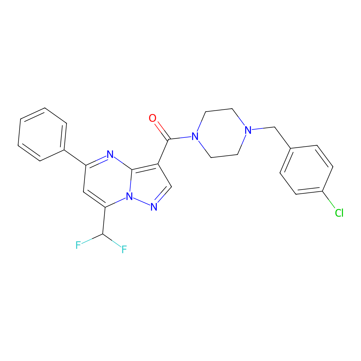 [4-[(4-Chlorophenyl)methyl]piperazin-1-yl]-[7-(difluoromethyl)-5-phenylpyrazolo[1,5-a]pyrimidin-3-yl]methanone molecular structure, CAS 828290-98-8
