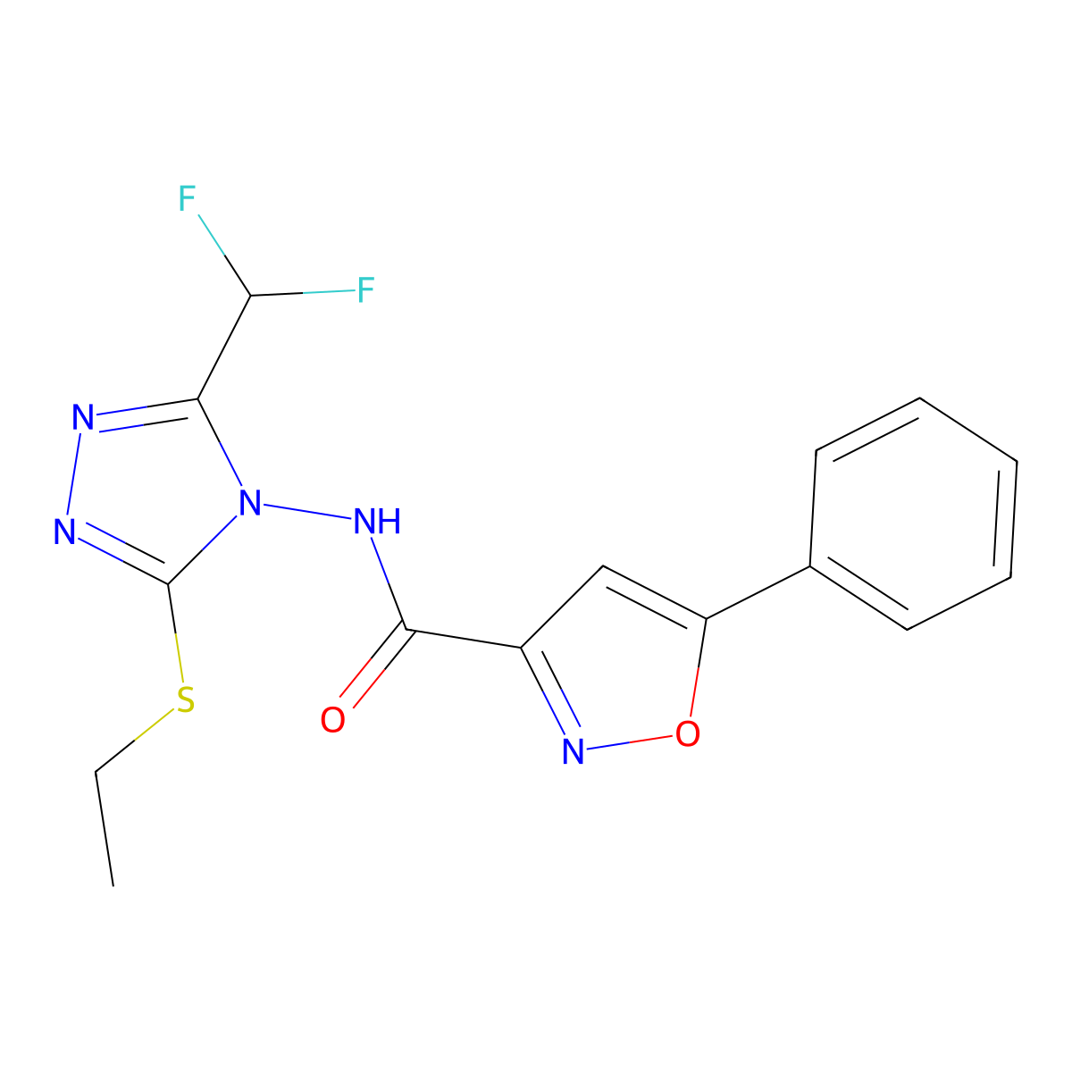 N-[3-(difluoromethyl)-5-ethylsulfanyl-1,2,4-triazol-4-yl]-5-phenyl-1,2-oxazole-3-carboxamide molecular structure, CAS 828291-01-6