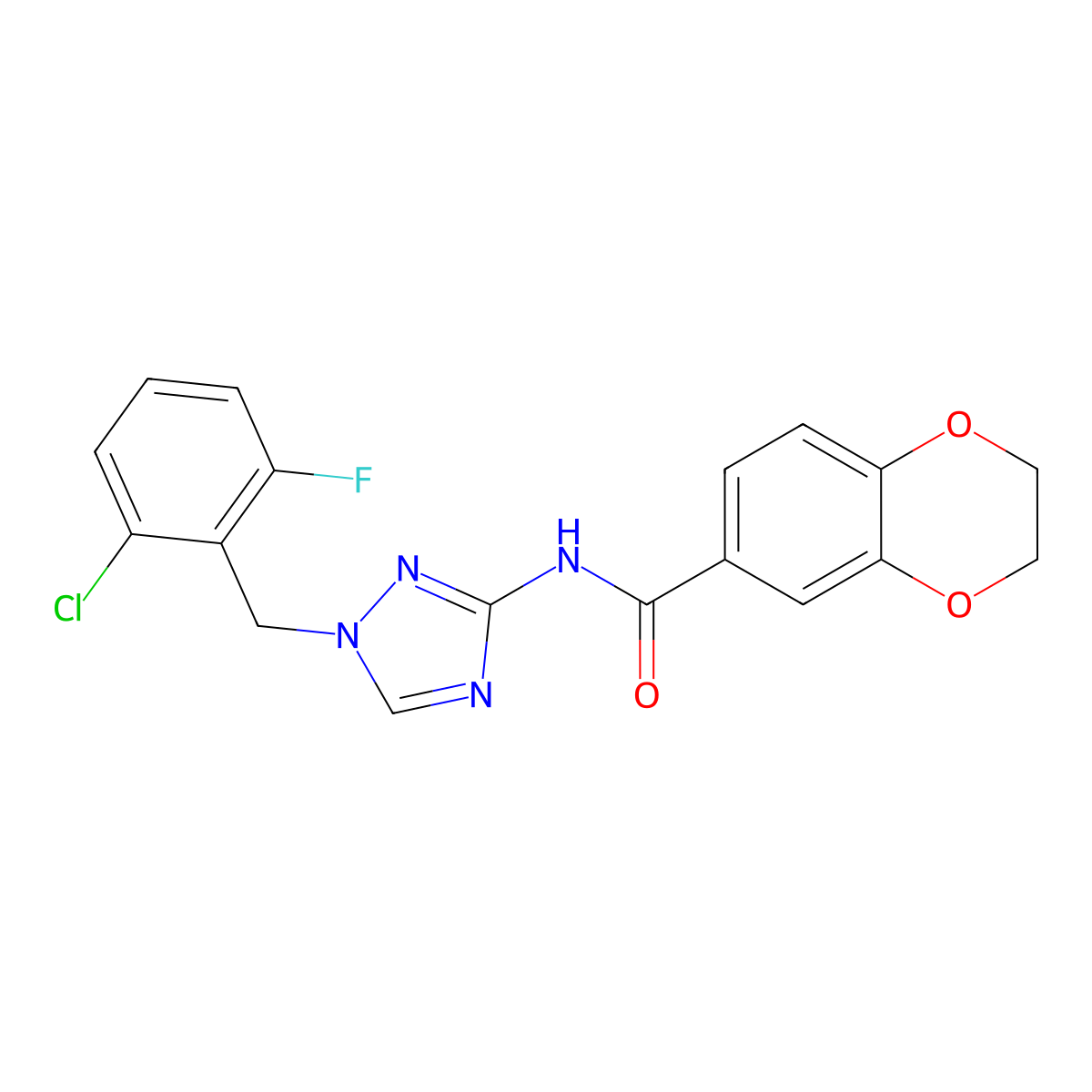 N-[1-[(2-chloro-6-fluorophenyl)methyl]-1,2,4-triazol-3-yl]-2,3-dihydro-1,4-benzodioxine-6-carboxamide molecular structure, CAS 828291-38-9