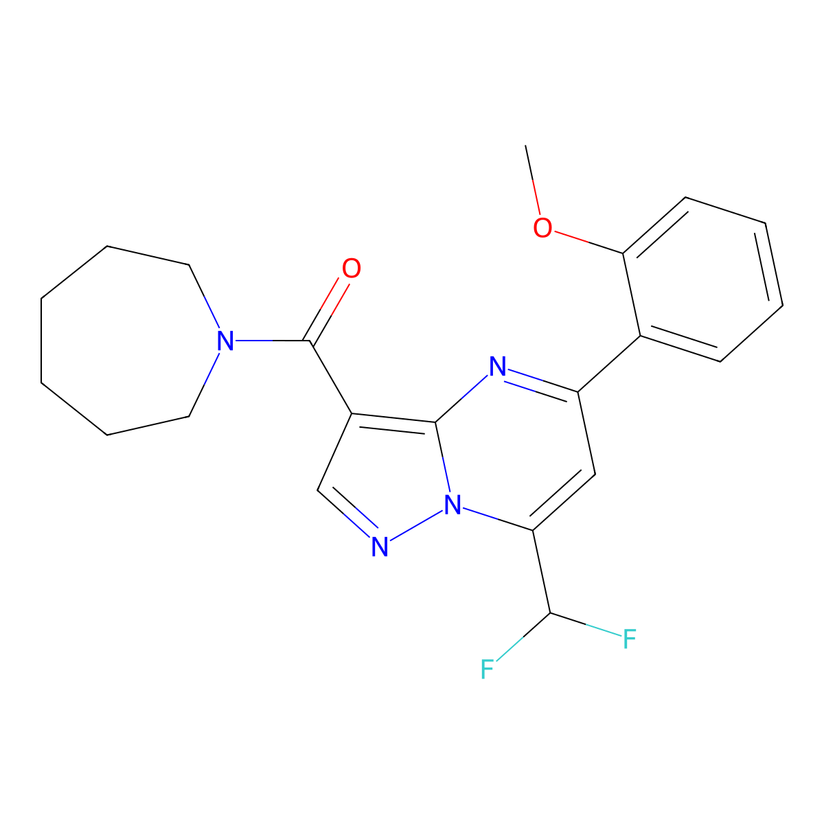 Azepan-1-yl-[7-(difluoromethyl)-5-(2-methoxyphenyl)pyrazolo[1,5-a]pyrimidin-3-yl]methanone molecular structure, CAS 828291-97-0