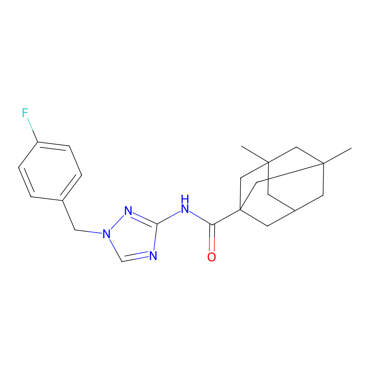 N-[1-[(4-fluorophenyl)methyl]-1,2,4-triazol-3-yl]-3,5-dimethyladamantane-1-carboxamide molecular structure, CAS 828293-15-8