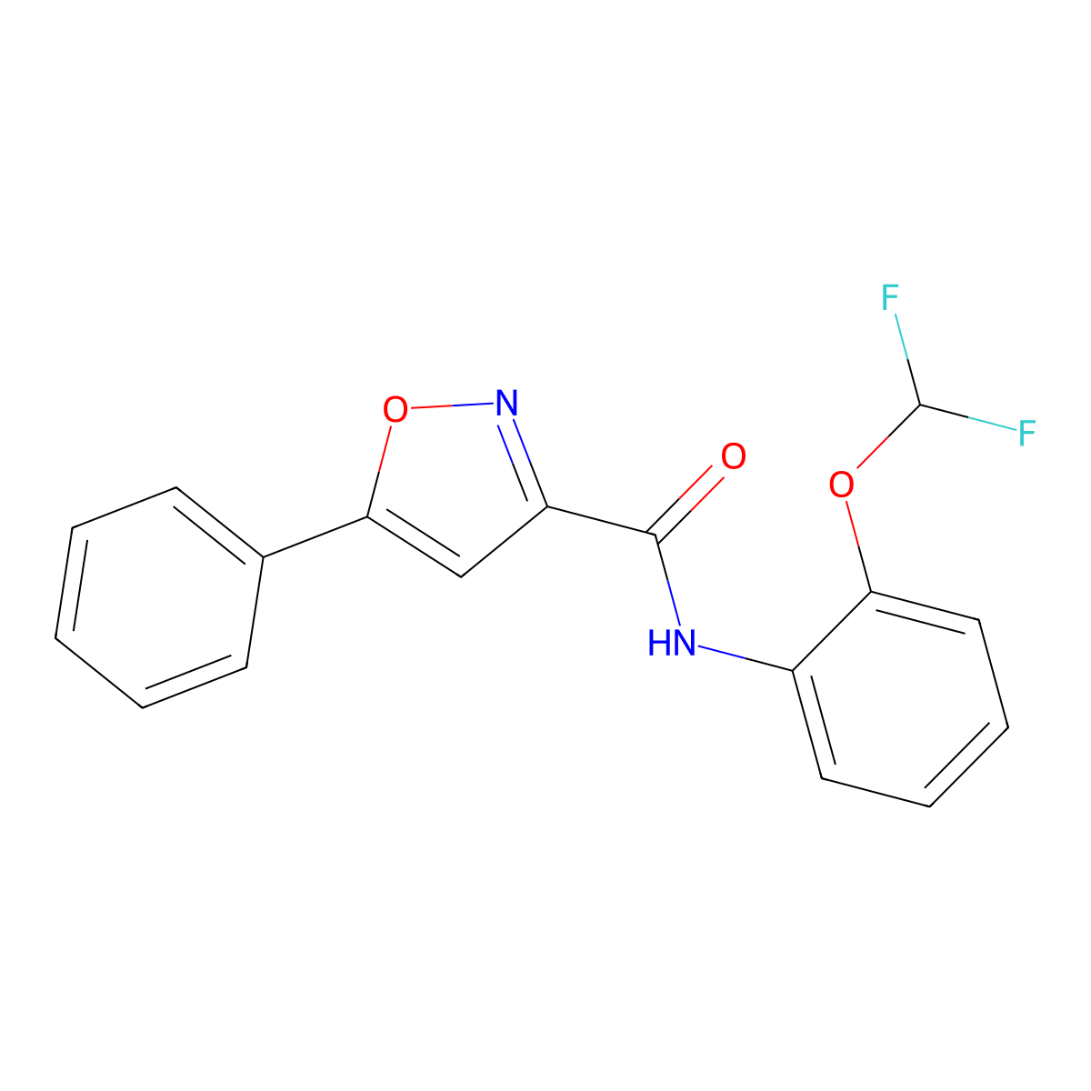 N-[2-(difluoromethoxy)phenyl]-5-phenyl-1,2-oxazole-3-carboxamide molecular structure, CAS 828293-96-5