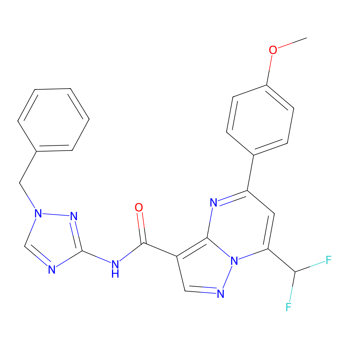 N-(1-benzyl-1H-1,2,4-triazol-3-yl)-7-(difluoromethyl)-5-(4-methoxyphenyl)pyrazolo[1,5-a]pyrimidine-3-carboxamide molecular structure, CAS 828294-62-8
