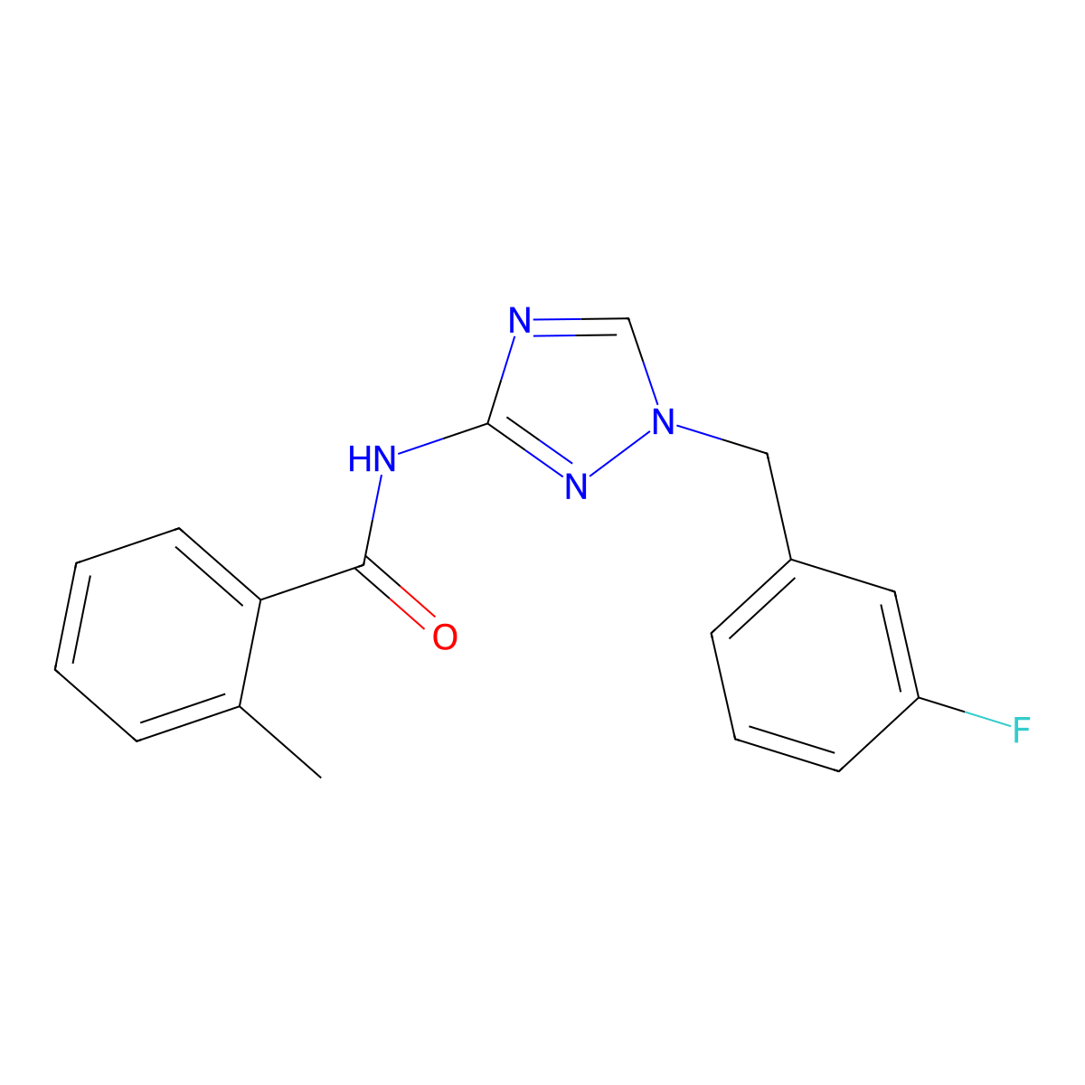 N-[1-[(3-fluorophenyl)methyl]-1,2,4-triazol-3-yl]-2-methylbenzamide molecular structure, CAS 828295-91-6