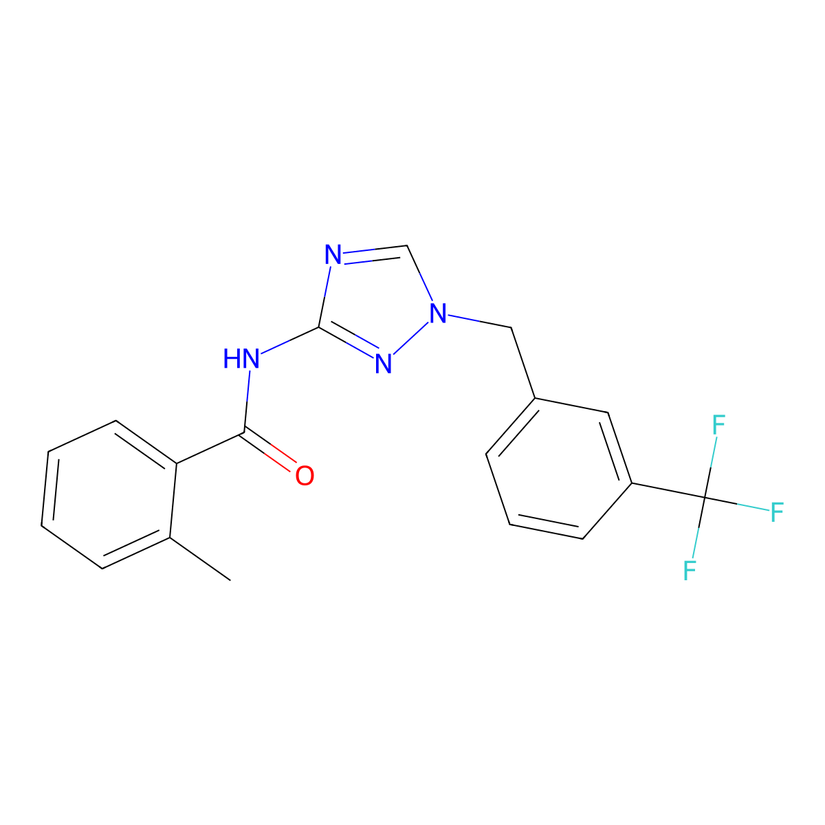 2-methyl-N-[1-[[3-(trifluoromethyl)phenyl]methyl]-1,2,4-triazol-3-yl]benzamide molecular structure, CAS 828296-05-5