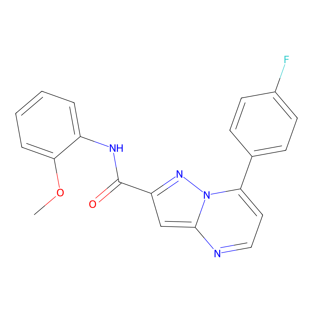 7-(4-fluorophenyl)-N-(2-methoxyphenyl)pyrazolo[1,5-a]pyrimidine-2-carboxamide molecular structure, CAS 828296-35-1