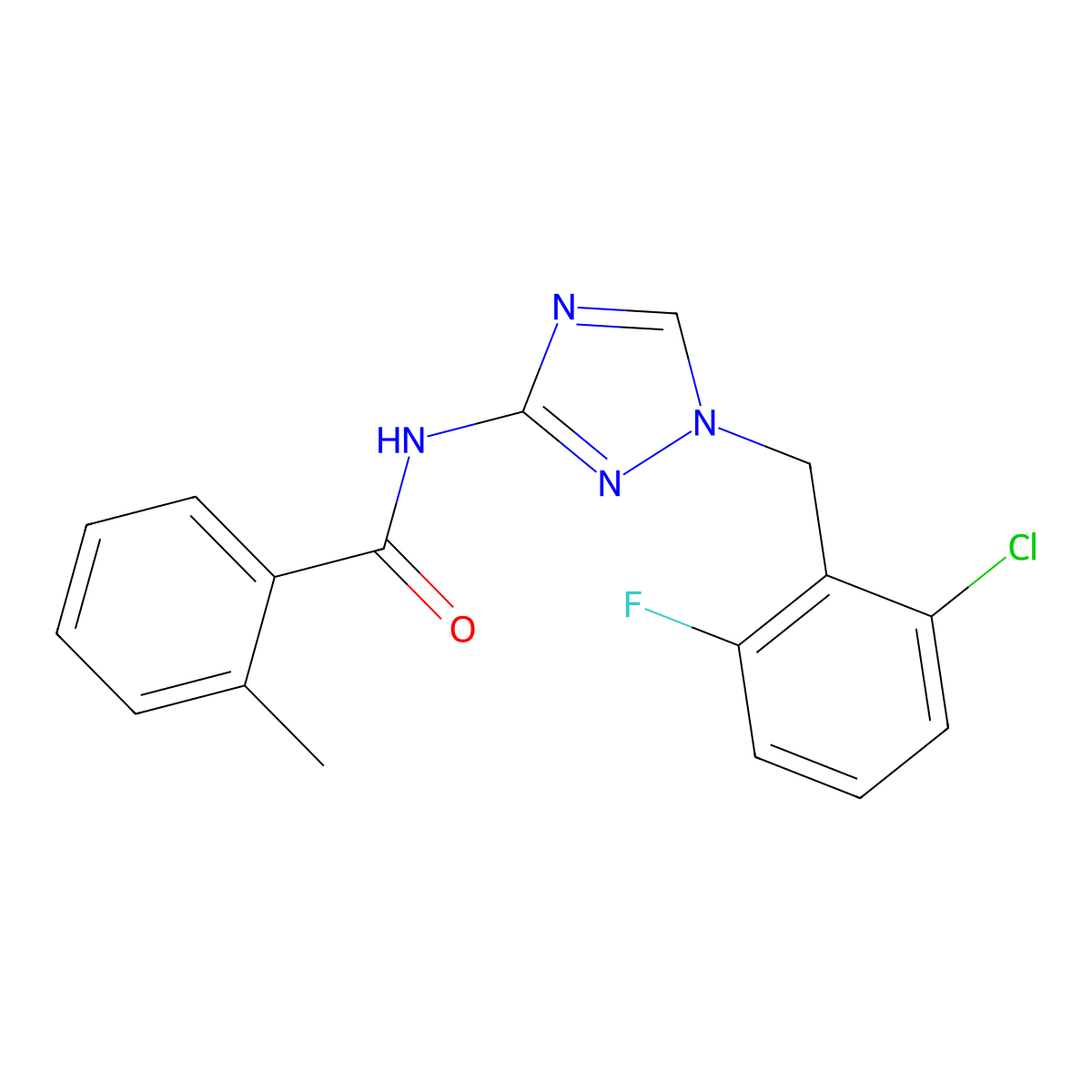 N-[1-[(2-chloro-6-fluorophenyl)methyl]-1,2,4-triazol-3-yl]-2-methylbenzamide molecular structure, CAS 828296-86-2