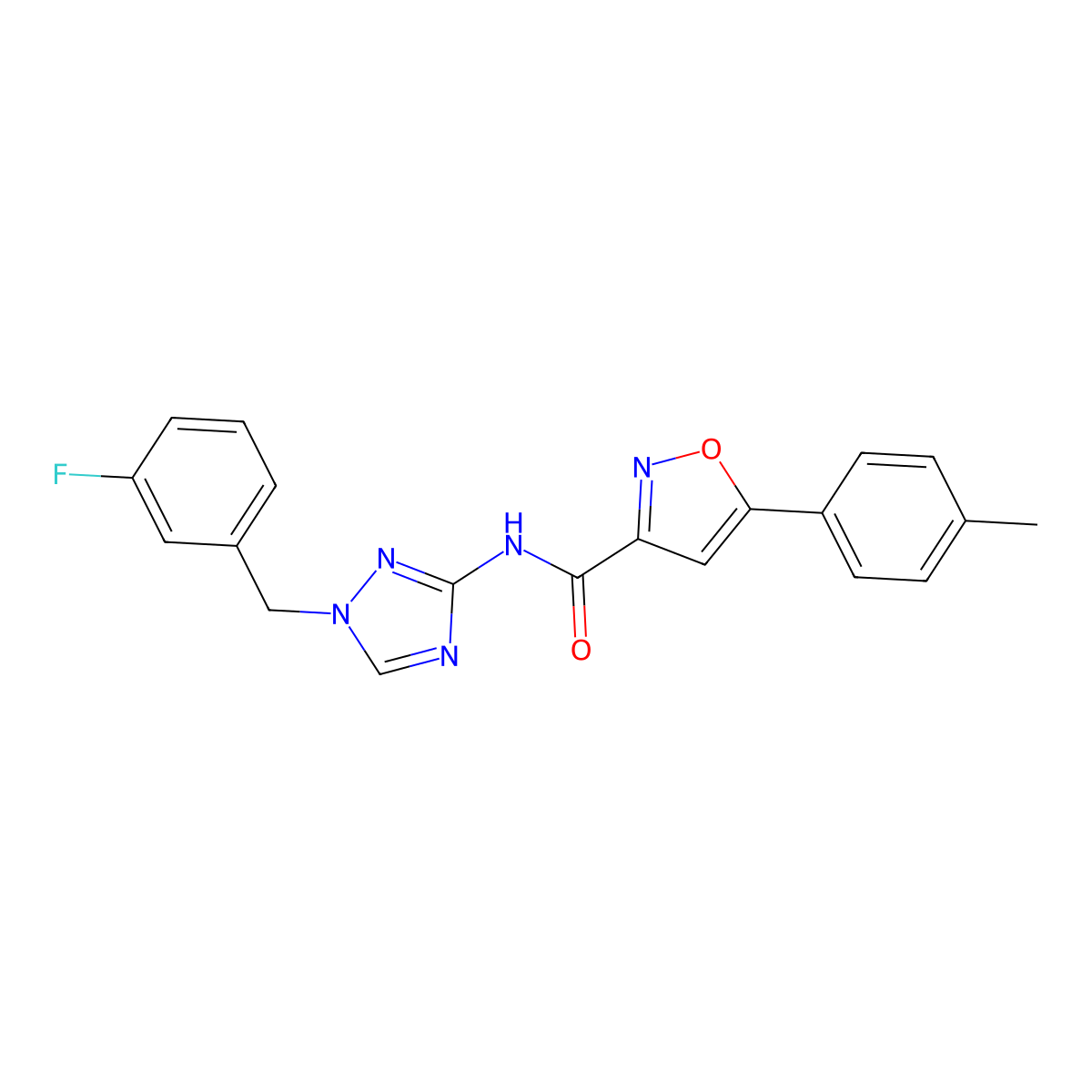 N-[1-[(3-fluorophenyl)methyl]-1,2,4-triazol-3-yl]-5-(4-methylphenyl)-1,2-oxazole-3-carboxamide molecular structure, CAS 828298-04-0