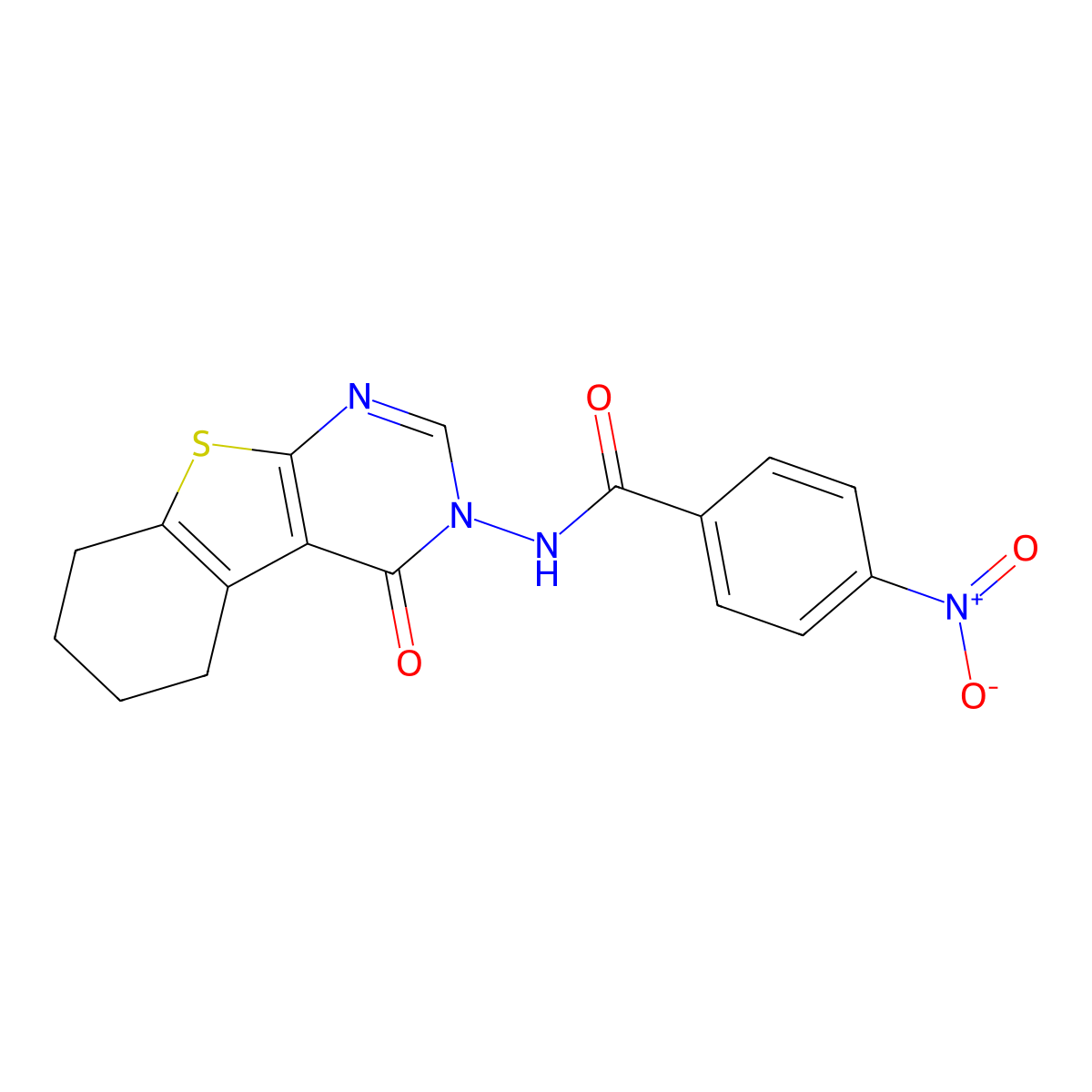 4-nitro-N-(4-oxo-5,6,7,8-tetrahydro[1]benzothieno[2,3-d]pyrimidin-3(4H)-yl)benzamide molecular structure, CAS 828298-40-4