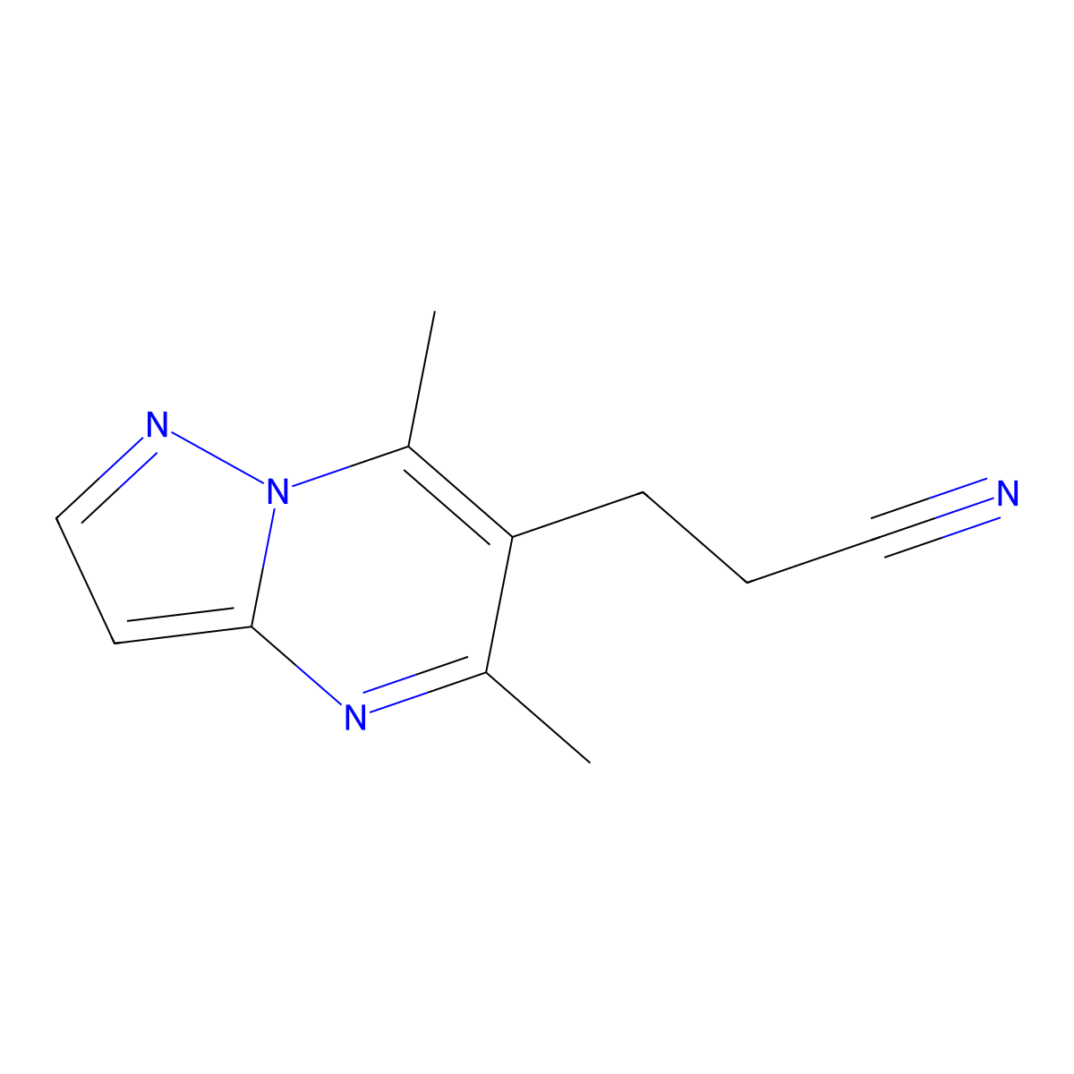 3-(5,7-Dimethylpyrazolo[1,5-a]pyrimidin-6-yl)propanenitrile molecular structure, CAS 828299-06-5