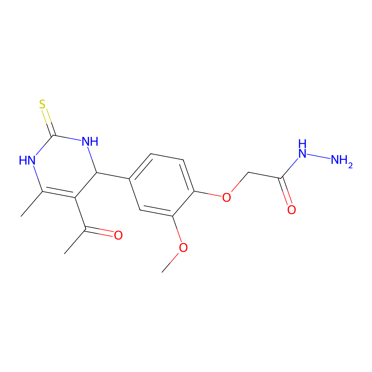 2-[4-(5-Acetyl-6-methyl-2-thioxo-1,2,3,4-tetrahydropyrimidin-4-yl)-2-methoxyphenoxy]acetohydrazide molecular structure, CAS 828299-12-3