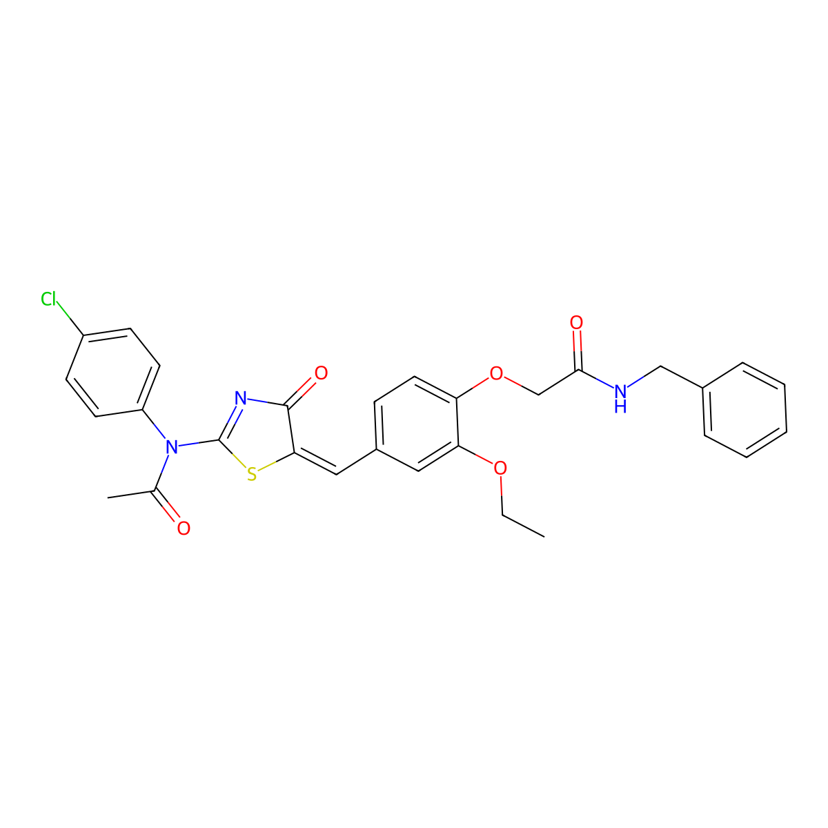 N-(4-Chlorophenyl)-N-[5-[[3-ethoxy-4-[2-oxo-2-[(phenylmethyl)amino]ethoxy]phenyl]methylene]-4,5-dihydro-4-oxo-2-thiazolyl]acetamide molecular structure, CAS 828299-13-4