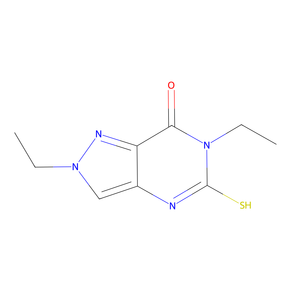 2,6-Diethyl-5-thioxo-5,6-dihydro-2H-pyrazolo[4,3-d]pyrimidin-7(4H)-one molecular structure, CAS 828299-89-4