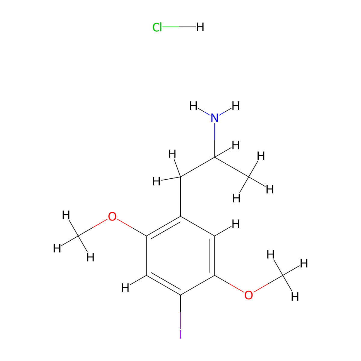 (+-)-2,5-Dimethoxy-4-iodoamphetamine hydrochloride molecular structure, CAS 82830-44-2