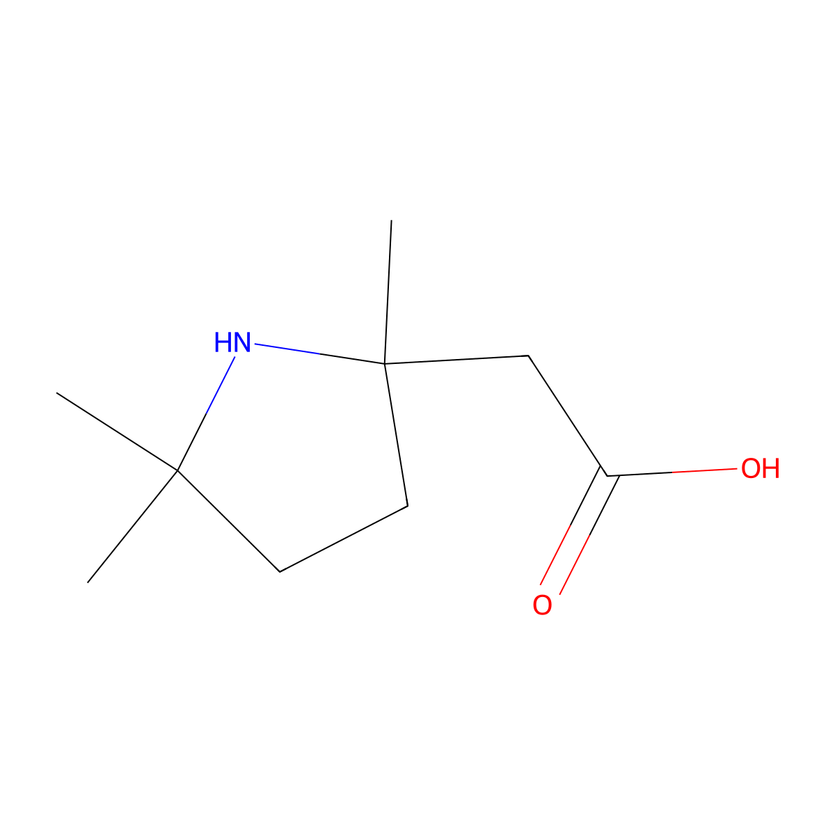 2-(2,5,5-Trimethylpyrrolidin-2-yl)acetic acid molecular structure, CAS 82830-90-8