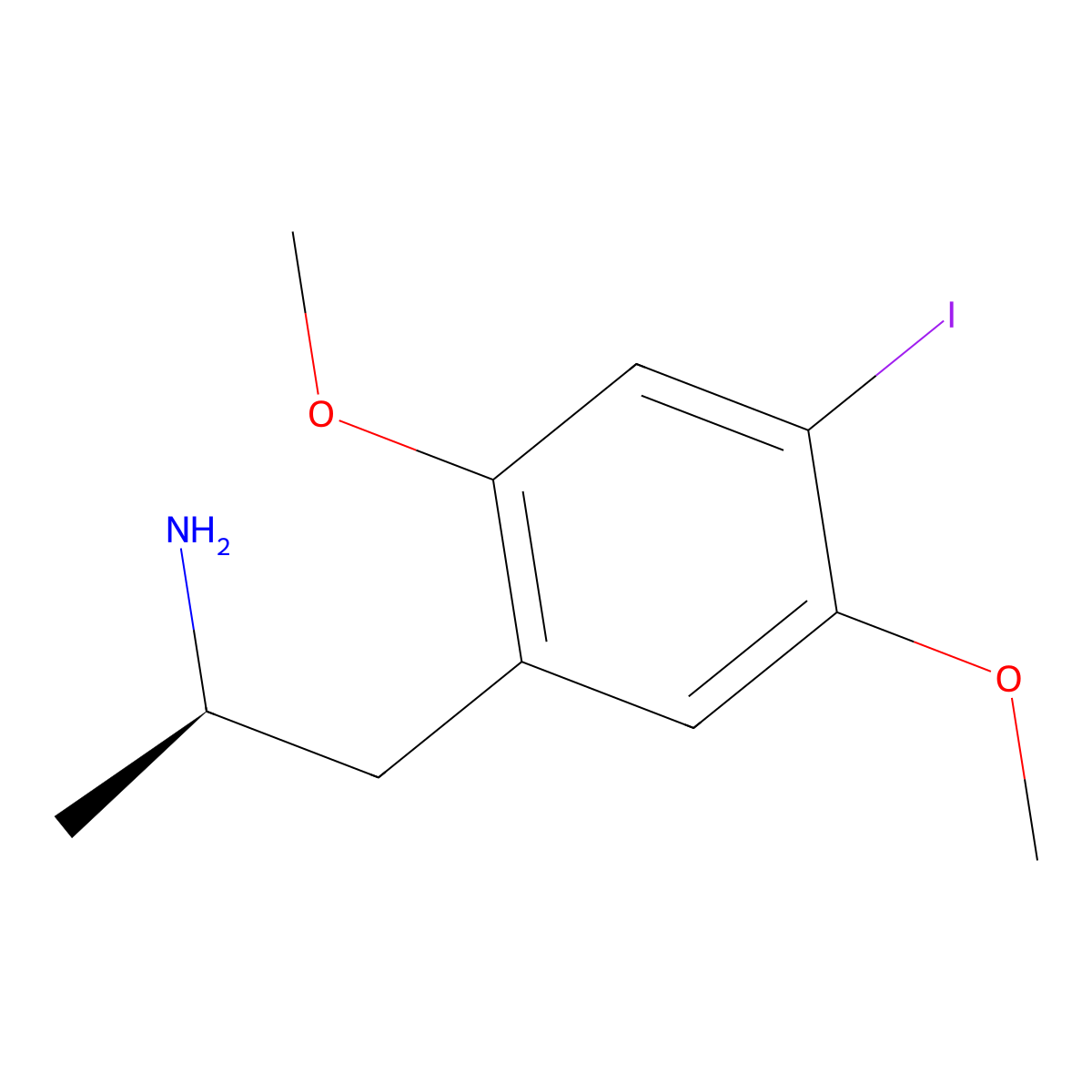 Benzeneethanamine, 4-iodo-2,5-dimethoxy-alpha-methyl-, (alphaR)- molecular structure, CAS 82864-06-0