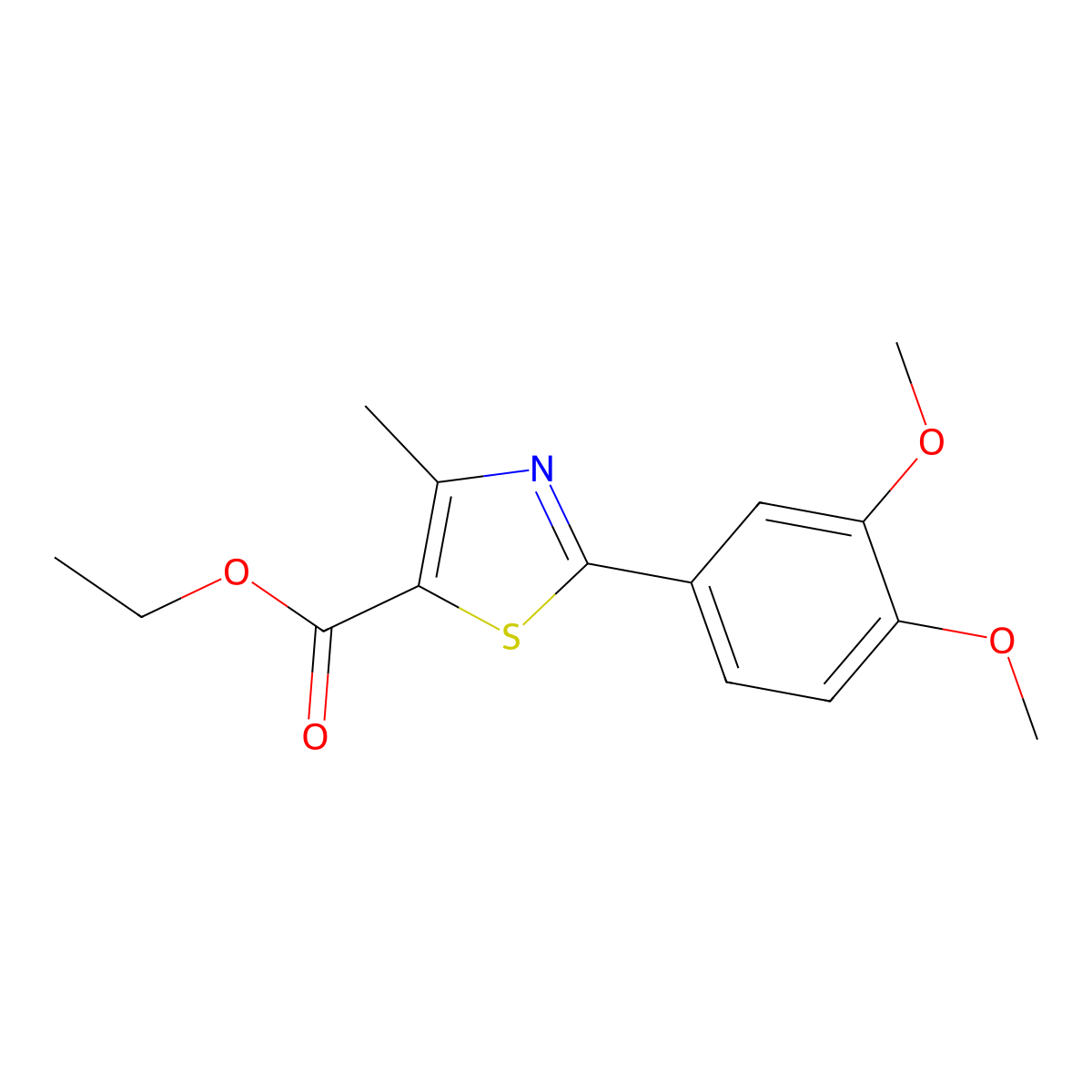 Ethyl 2-(3,4-dimethoxyphenyl)-4-methyl-1,3-thiazole-5-carboxylate molecular structure, CAS 82875-47-6