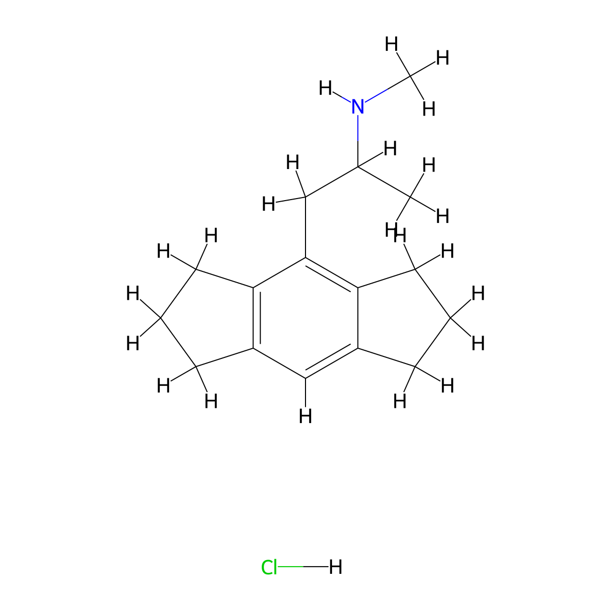 1,2,3,5,6,7-Hexahydro-N,alpha-dimethyl-s-indacene-4-ethanamine hydrochloride molecular structure, CAS 82875-68-1
