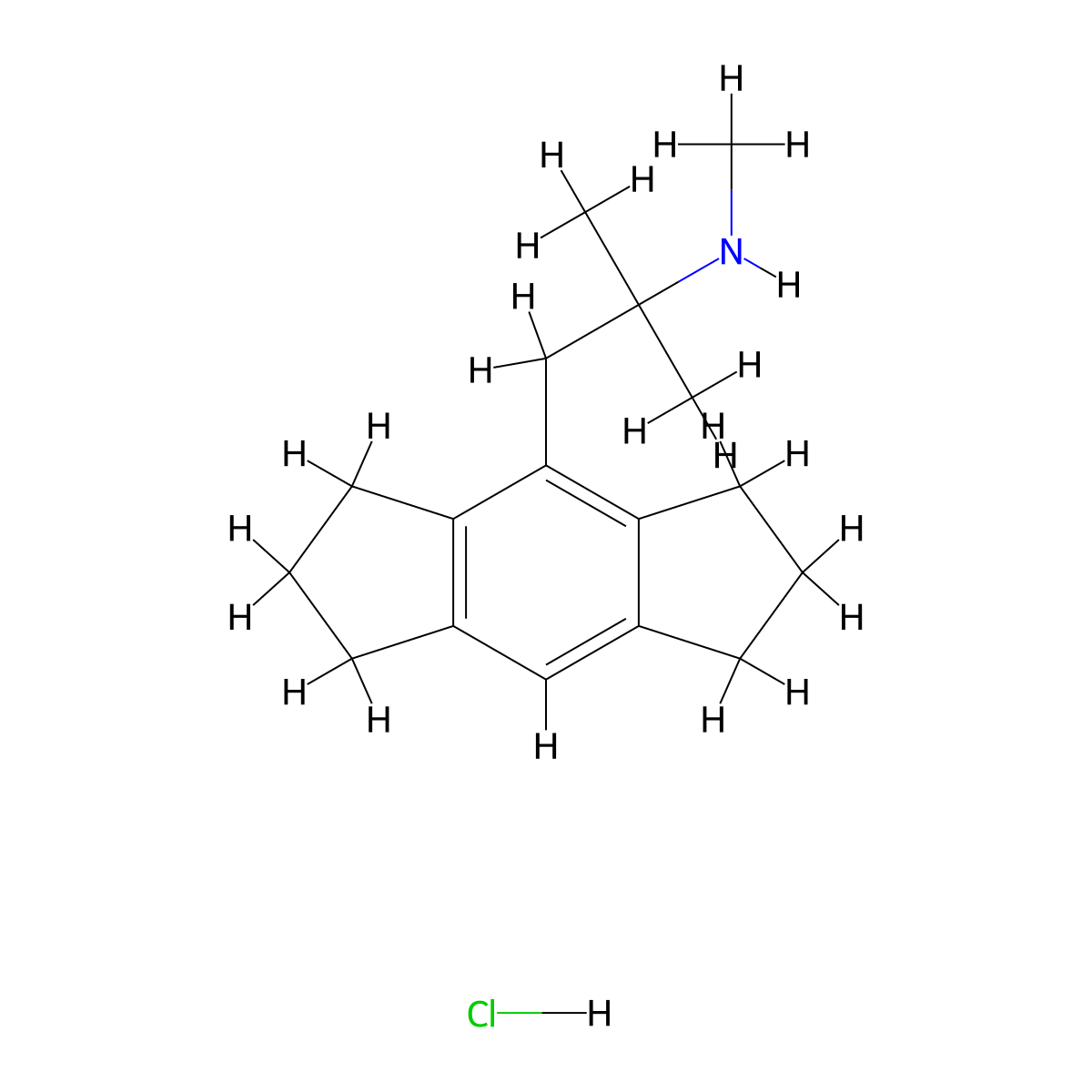s-Indacene-4-ethanamine, 1,2,3,5,6,7-hexahydro-N,alpha,alpha-trimethyl-, hydrochloride molecular structure, CAS 82875-69-2