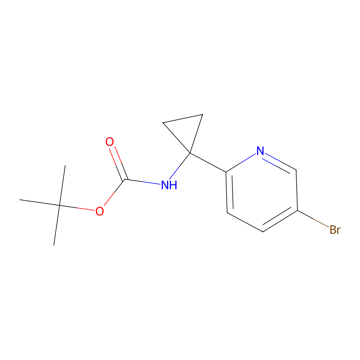 Tert-butyl 1-(5-bromopyridin-2-yl)cyclopropylcarbamate molecular structure, CAS 828911-20-2