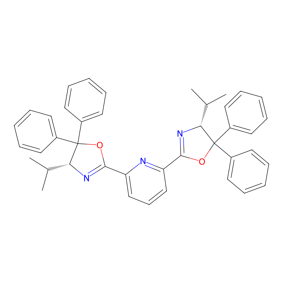 2,6-Bis((R)-4-isopropyl-5,5-diphenyl-4,5-dihydrooxazol-2-yl)pyridine molecular structure, CAS 828918-24-7