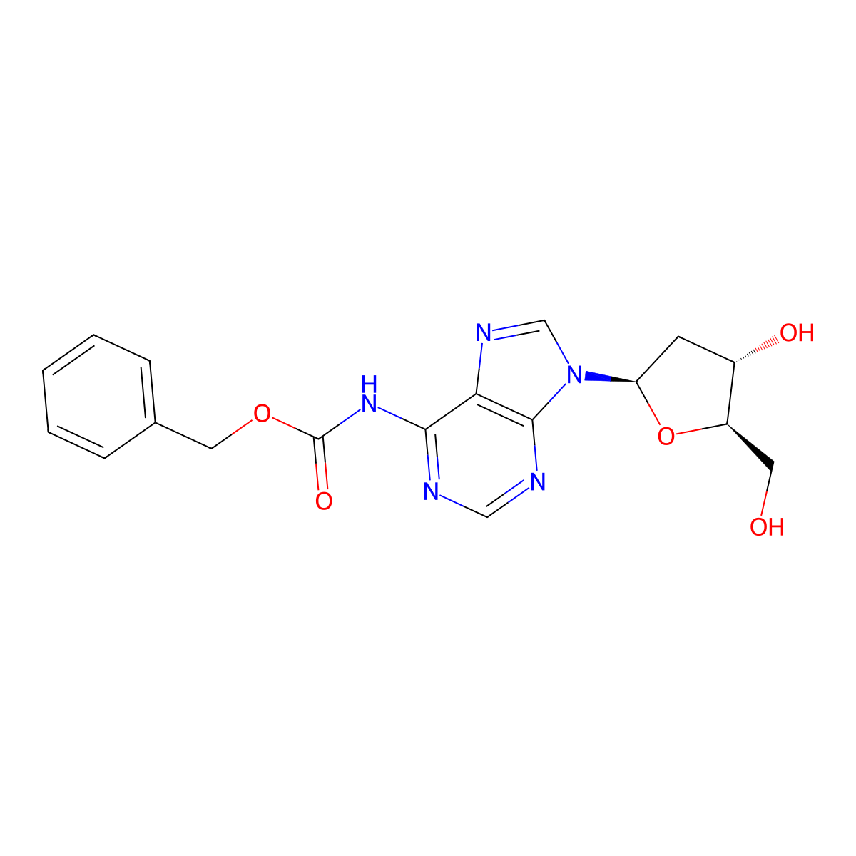 benzyl N-{9-[(2R,4S,5R)-4-hydroxy-5-(hydroxymethyl)oxolan-2-yl]-9H-purin-6-yl}carbamate molecular structure, CAS 82892-57-7