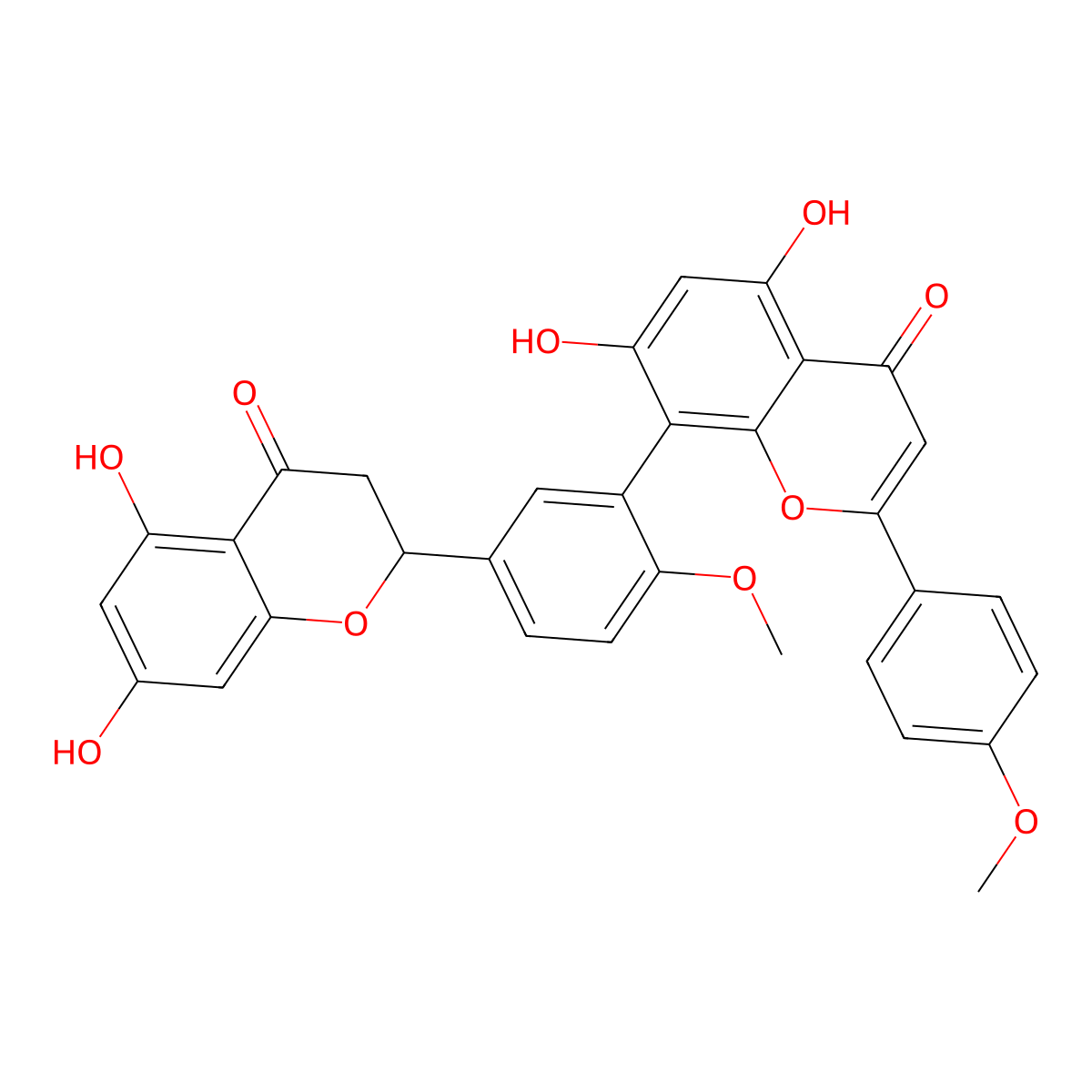 8-[5-(5,7-Dihydroxy-4-oxo-2,3-dihydrochromen-2-yl)-2-methoxyphenyl]-5,7-dihydroxy-2-(4-methoxyphenyl)chromen-4-one molecular structure, CAS 828923-27-9