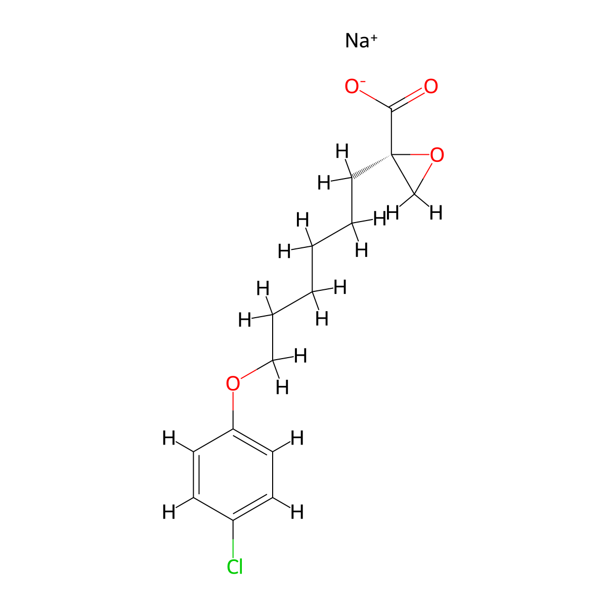 sodium (S)-2-(6-(4-chlorophenoxy)hexyl)oxirane-2-carboxylate molecular structure, CAS 828934-43-6