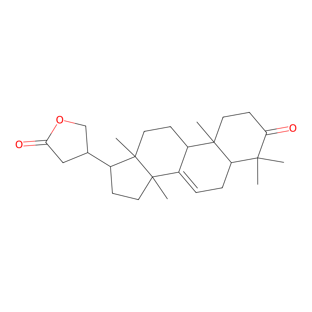 3-Oxo-24,25,26,27-tetranortirucall-7-en-23,21-olide molecular structure, CAS 828935-47-3